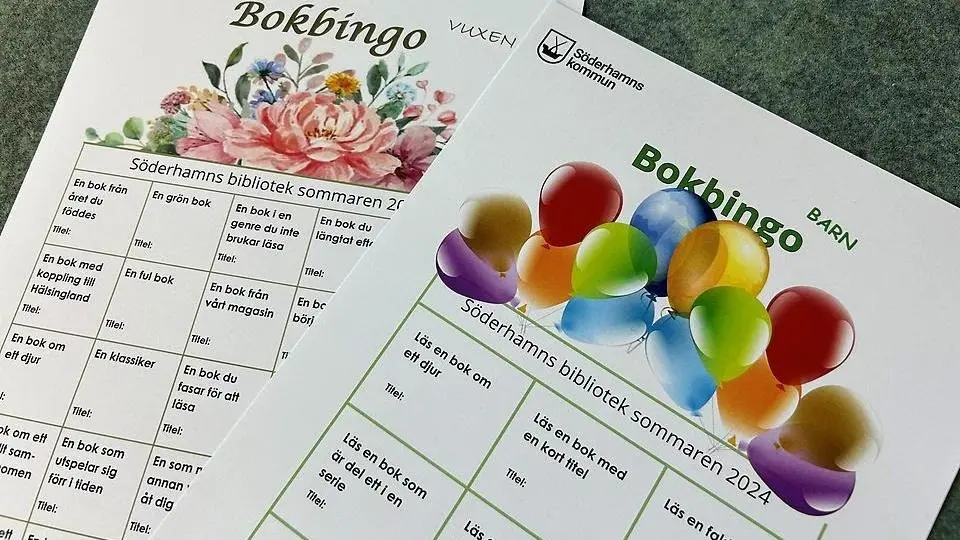 Färgglada bingobrickor med ballonger och blommor